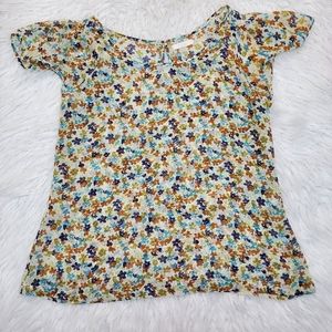 Tulle Flutter Sleeve Multicolor Sheer Floral Top